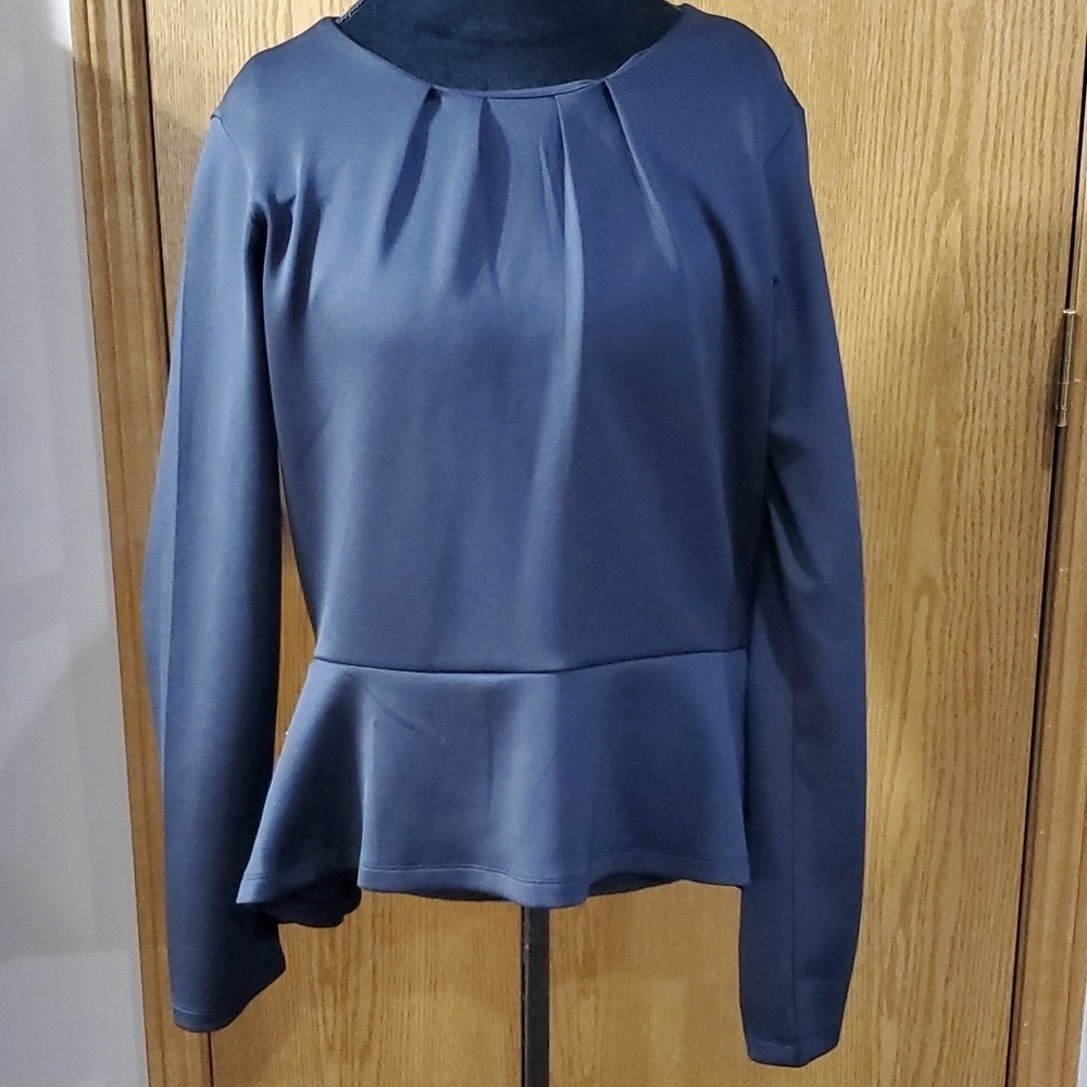 Betabrand pleated flare long sleeve top comfortable stretch